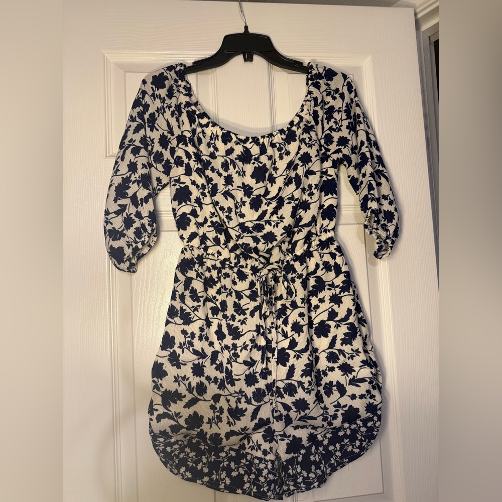 Navy and White Floral Tie-Waist Romper